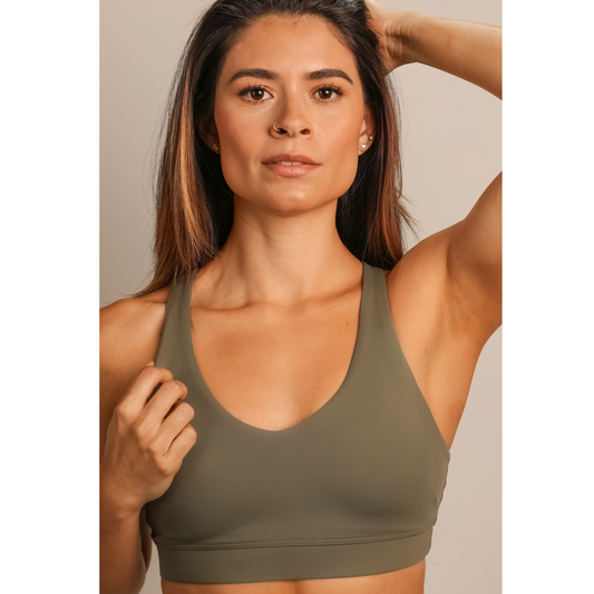 Quoia Be Your Strength Sports Bra In Olive