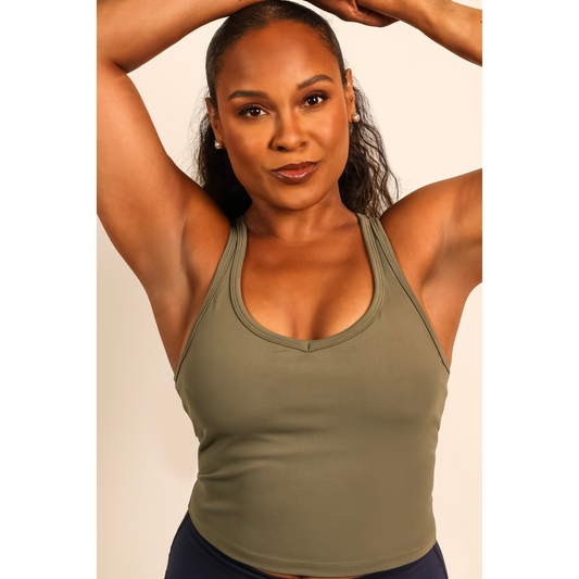 Quoia Be Your Strength Workout Tank Top In Olive